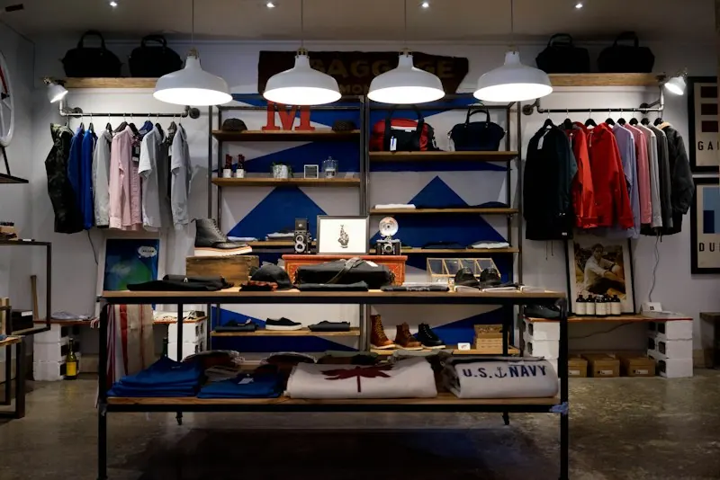 Clothing and products displayed in a retail store